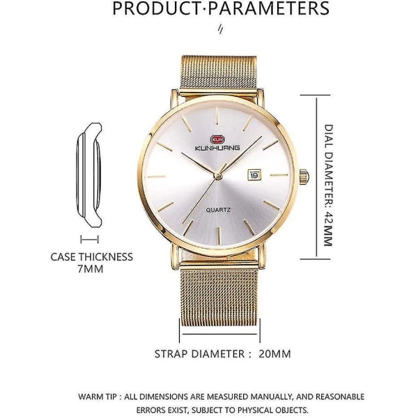 Herrklockor Mode Enkla klockor Ultra Thin Date Display Armbandsur Vattentät Quartz Watch Ch
