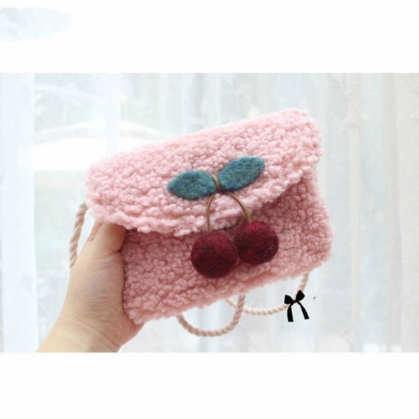 Myntväska och handväska Barnplånbok Kid Crossbody-väska Winter Woolen Cherry Baby Girl Small Change