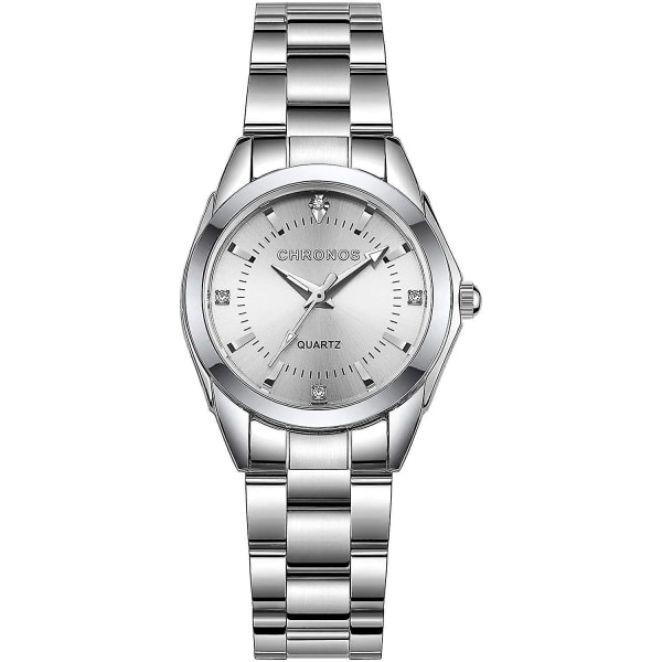 Kvinnor Flickor Vattentät rostfritt stål Quartz Watch Rund Analog Blå Silver Rosa Lady Steel Watch