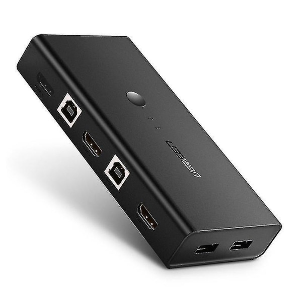 Ugreen 4K HDMI KVM Switch Dual USB Switch Splitter Box för bildskärm, tangentbord, mus (svart)