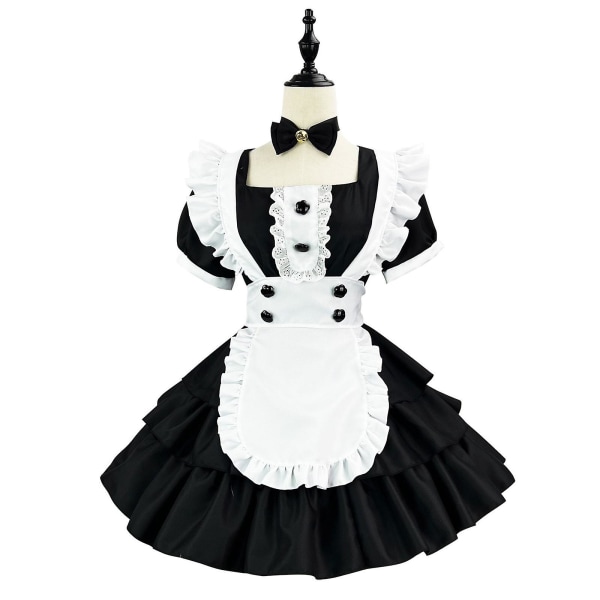 Nya kvinnor Plus Size Supersöt stor rosett Rosa Blå Lolita Cosplay Custom Klänning Black XXL S