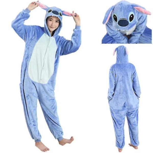 Unisex Vuxen Kigurumi djurkaraktärskostym Onesie Pyjamas Onepiece Blue Stitch