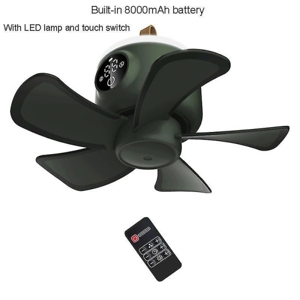 8000mah USB uppladdningsbar fjärrkontroll Timing Campingfläkt 4 växlar Tält Takfläkt med LED-lampa Fo