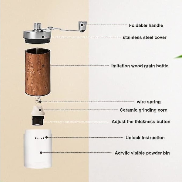 Manuell kaffekvarn, justerbar keramisk konisk burr kvarn, träkorn hand kaffekvarn
