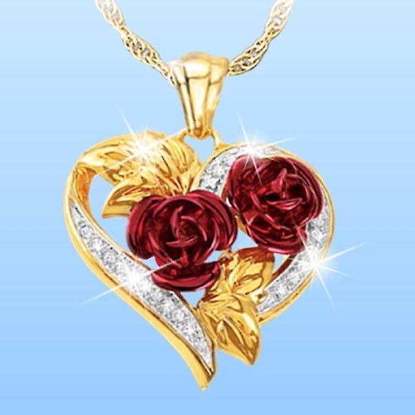 3 delar kärlekshjärta halsband & örhängen Set, Rose Flower Smycken