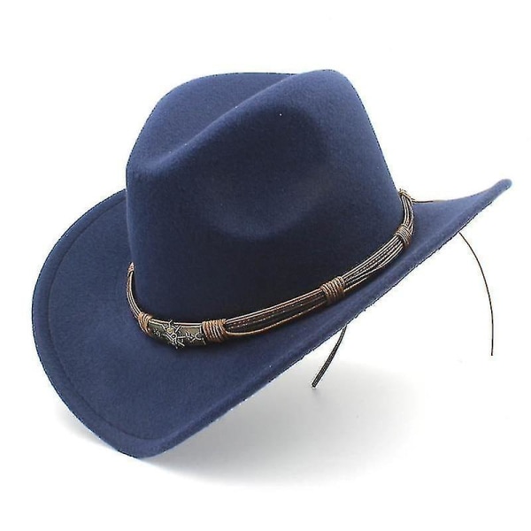 Wool Hollow Western Cowboyhatt med modebälte Storlek 56-58cm Gentleman Lady & (mörkblå)
