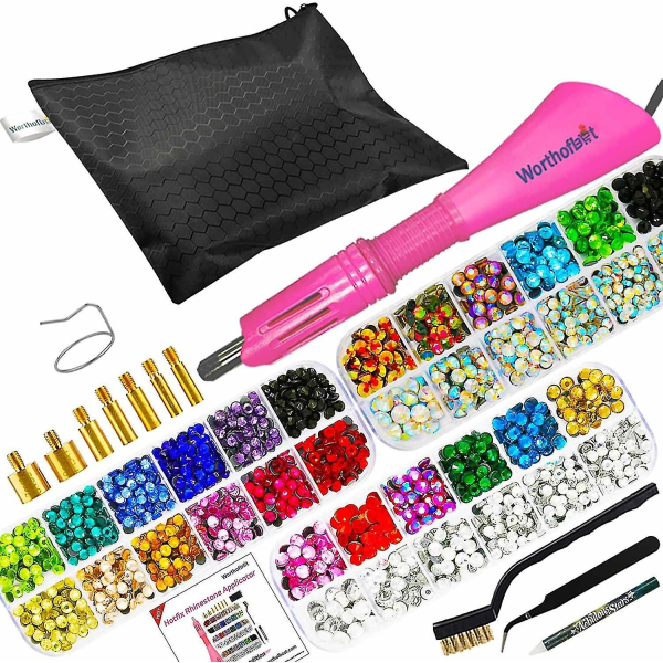 Rhinestone Setter, Applicator Toolkit, Hot Fixed Wand Bedazzler Kit, 4080st, Ab Crystal, Clear, 14