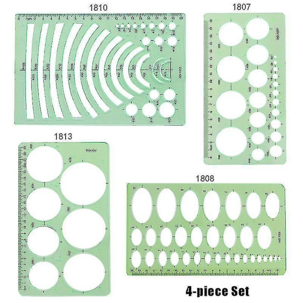 Set med 3/4/6/9/11 geometrisk ritmall Mätlinjal Klar plast rund cirkel för alla ändamål
