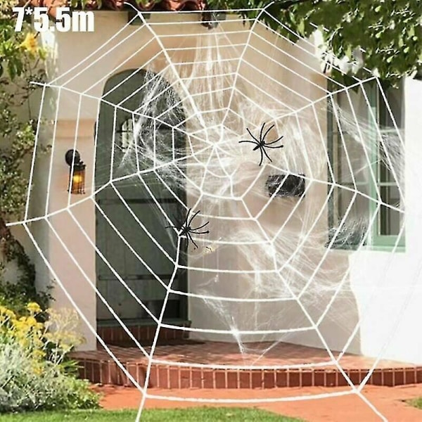((Vit)7*5,5M) Jättespindelnät Spiderwed Väggfönsterdekor Halloween Haunted House Festrekvisita