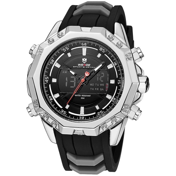 WEIDE 6406 Dual Display Digital Watch Calendar Alarm Luminous Watch Silver Case