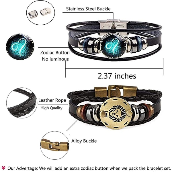 Zodiac Gåvor Armband För Kvinnor Män 12 Constellation Pärlstav Handvävd Läder Armband Flätad Pun