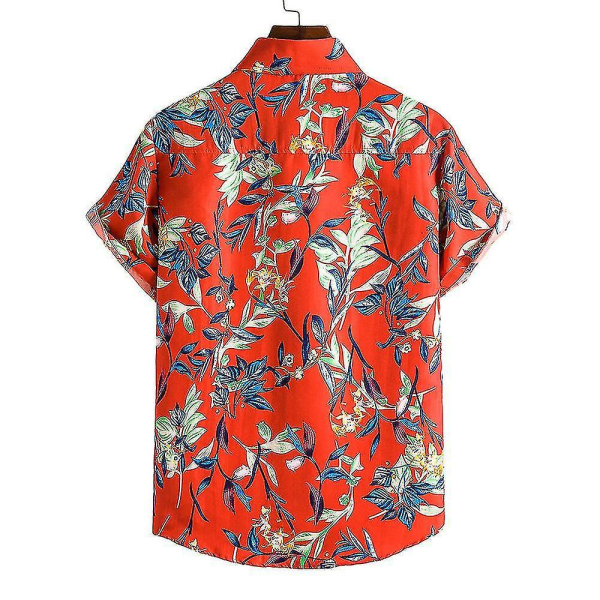 Herr kortärmad hawaiiansk skjorta Front Button Casual Vacation Style Tee Tops Yellow
