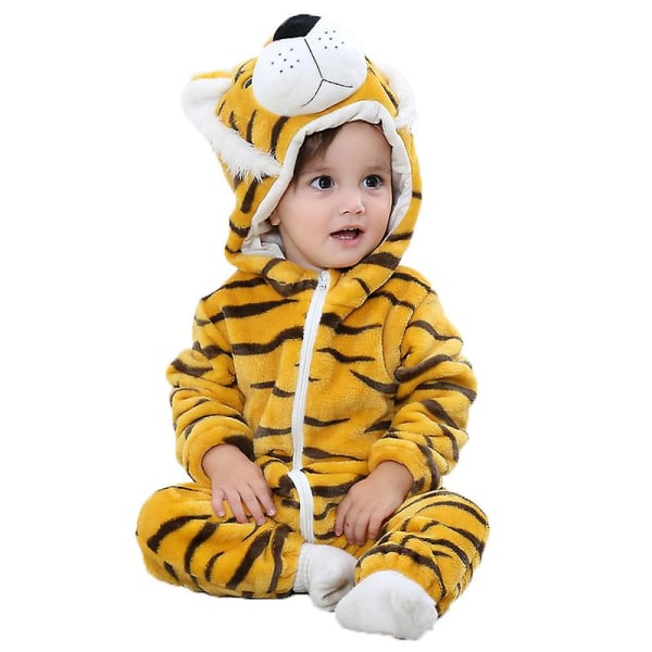 Baby Vinter Djur Kostym Flanell Hooded Jumpsuit Dragkedja Romper Cosplay Outfits Rabbit 70cm Tiger 70cm