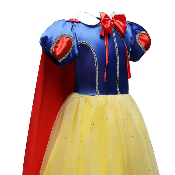 Snövit klänning + cape mantel, flickor festklänning cosplay Kostym 130cm 140cm