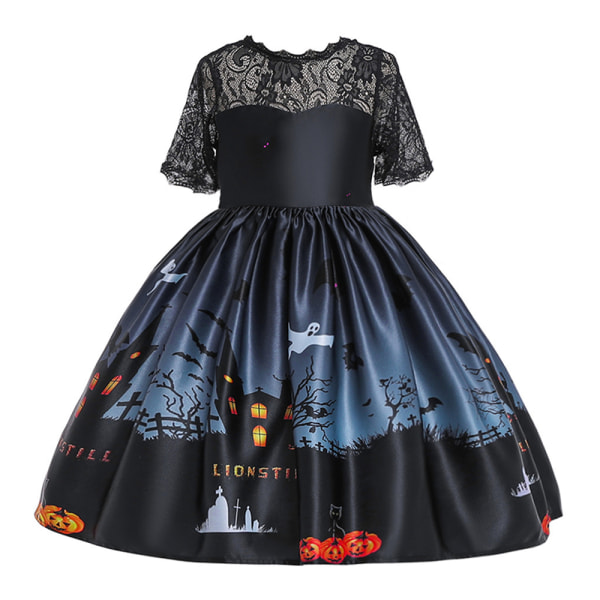 Halloween Flickor Klänning Häxa Cosplay Kostymer Prinsess Klänning Orange Red 120cm Black 140cm