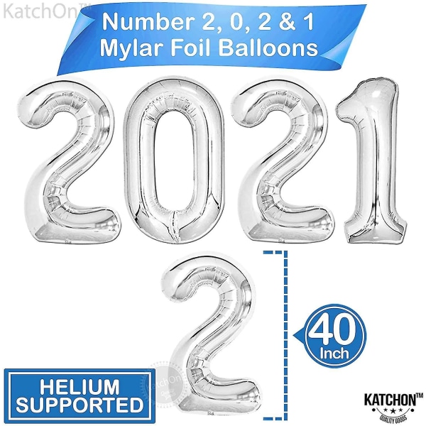 Silver 2021 ballonger Graduation Dekorationer Set - 10 fot blå fransgardin bakgrund | White Confe