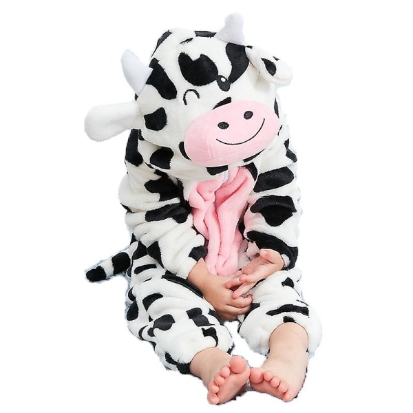 Baby Vinter Djur Kostym Flanell Hooded Jumpsuit Dragkedja Romper Cosplay Outfits Rabbit 70cm Cow 80cm