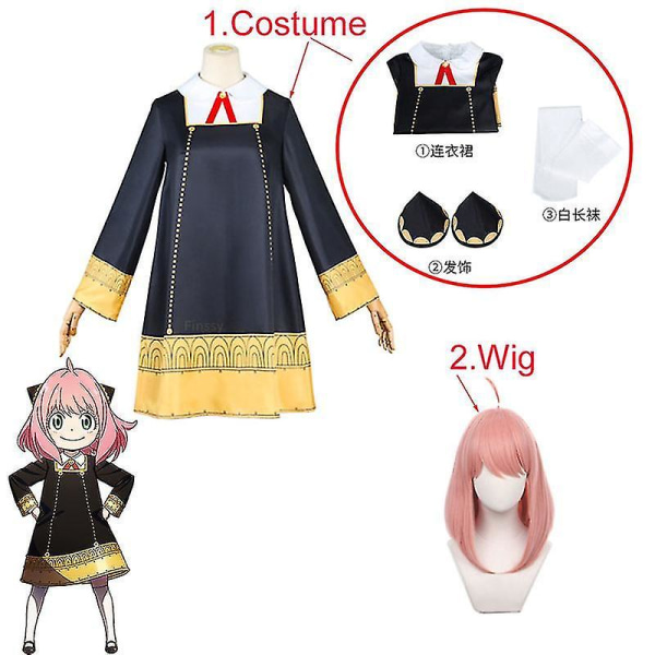 Halloween Spy X Family Anya Forger Cosplay Kostym Anime Cosplay Peruk Vuxenkläder inklusive strumpor