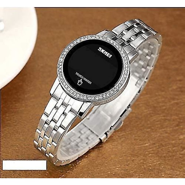 Pekskärm vattentät elektronisk digital watch med ledljus (silver)
