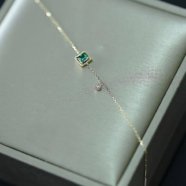 925 Sterling Silver Japansk Enkel Emerald Crystal Chain Armband Dam Lätt Lyx Temperament Pl