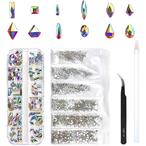 120 st Multi Shapes Glas Crystal Ab Strass för Nail Art Craft, Mix 12 Style Flatback Crystals