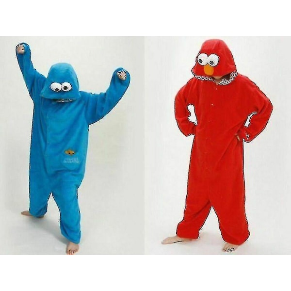 Vuxen Sesame Street Cookie Elmo Costume Pyjamas_y Blue