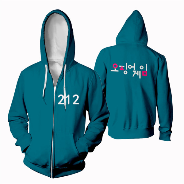 Squid Game Zipper Hoodie Cosplay Kostymer för barn / vuxna red square-2XS blue 111-Kids 130