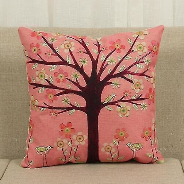 (Pink Flower Tree) Bomull Linne Case Kuddfodral Soffa Hem Dekorativ present Cover Nytt