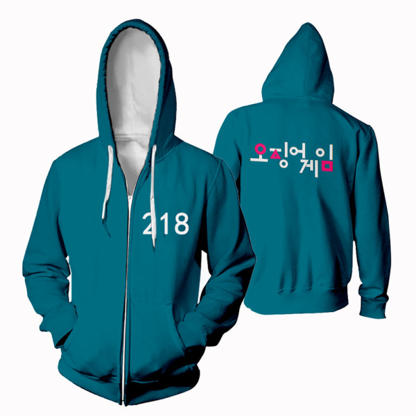 Squid Game Zipper Hoodie Cosplay Kostymer för barn / vuxna red square-2XS blue 111-Kids 130