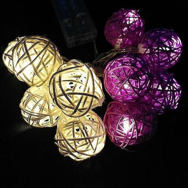 (10LED Vit + Lila - Rottingbollslampor) LED Trädgårdsfest Fairy String Crystal Ball Lights Utomhus