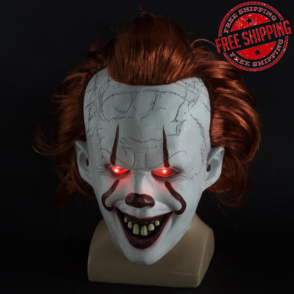 Halloween Cosplay Stephen King's It Pennywise Clown Mask Kostym Mask without LED One size Mask with LED Men XL