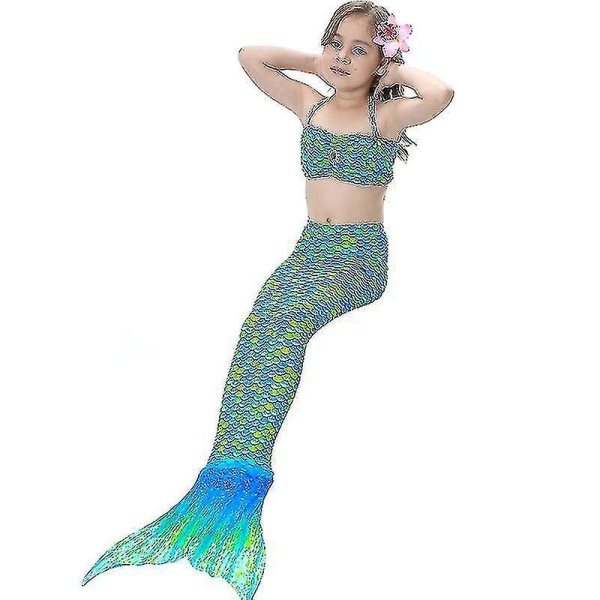 Barn Flickor Mermaid Tail Bikini Set Badkläder Baddräkt Simdräkt Green
