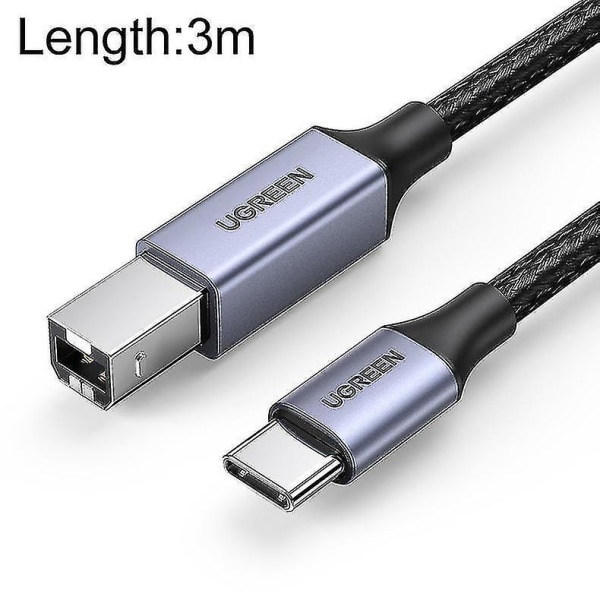 Ugreen Type-C / USB-C till Type-B Printer Nylon Braid Connect Datakabel, Längd: 3m