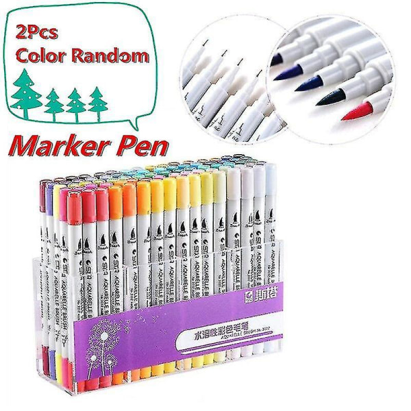 2st Dual Tip Brush Marker Pens 0,4 Fineliners Brush Highlighter Pen Målning Vattenfärg Penna