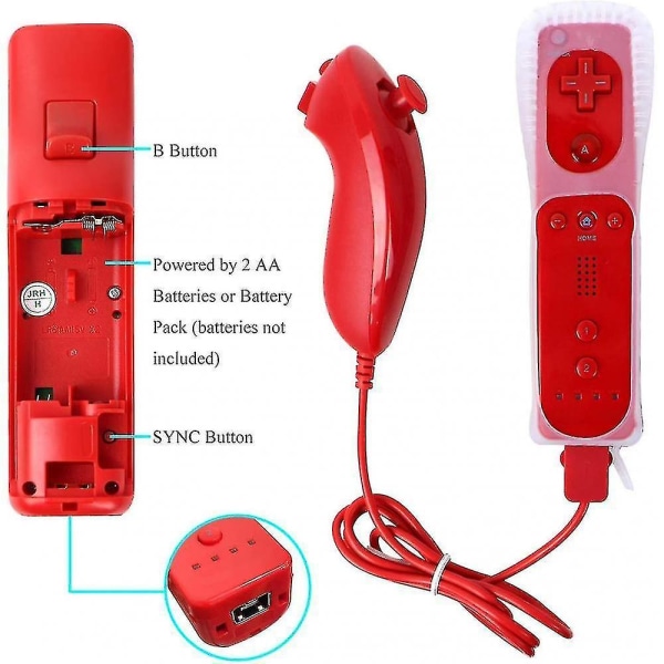 Wii-fjärrkontroll för Nintendo Wii och Wii U-konsol (röd)