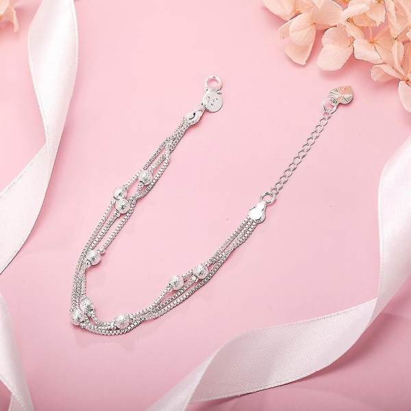 Hot Rea Nytt 925 Sterling Silver Geometri Pärlor Kedja Armband För Kvinnor Mode Bröllop Fine Jewelr
