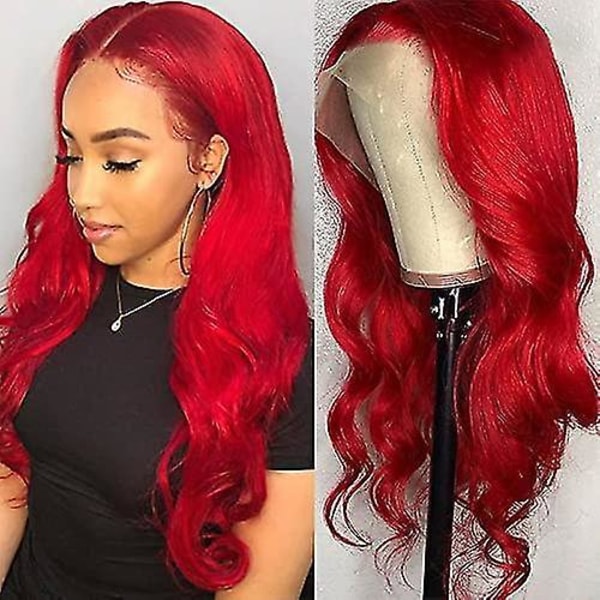 Ladies Wave Hot Red Wig No Glue Peruk High Temperature Silk Rose Mesh Head Cover (röd)