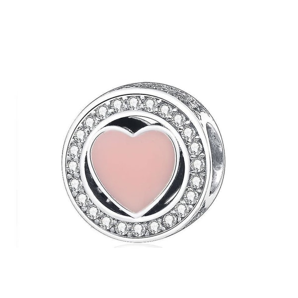 925 Silver Beads Rosa Emalj Heart Beads Collection Charm Grossist DIY Women |Charms