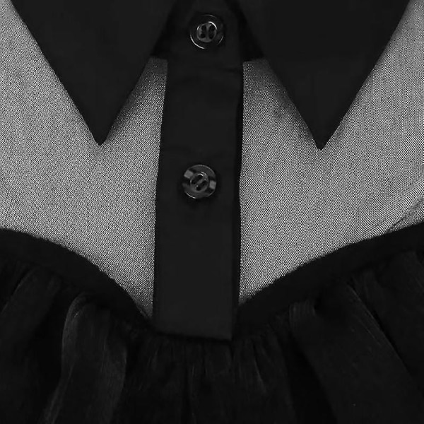 Onsdag Addams Klänning Cosplay Kostym Barn Tjej Fest Svarta Klänningar Halsband Mask Dress kit