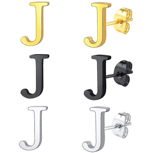(Bokstav J) Initiala örhängen 3 par örhängen set, rostfritt stål Alfabet A till Ö Bokstavsstift