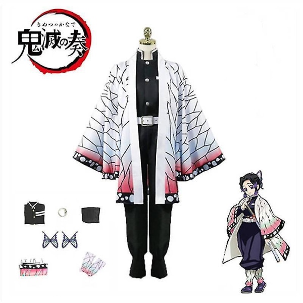 Anime Demon Slayer Kimetsu No Yaiba Kochou Shinobu Cosplay Kostym Peruk Set Kimono Uniform Halloween