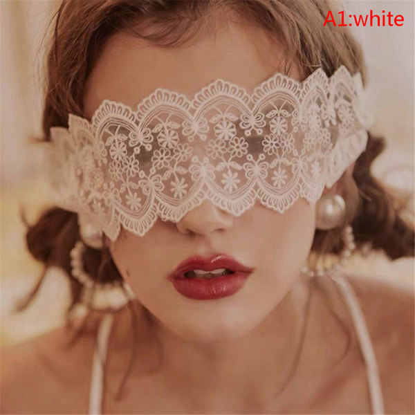 Dam Sexig Spets Transparent Mask Svart Vit Cosplay Kostym Er white white