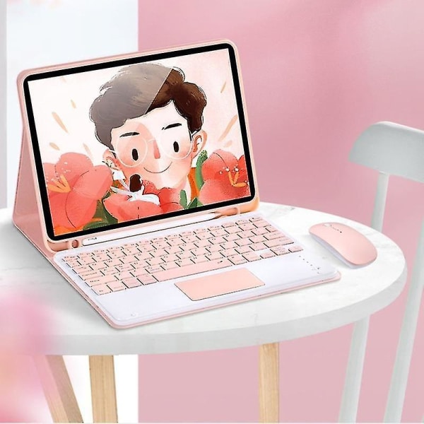Qwert Trådlöst tangentbord för IPad Pro 11 Tangentbord med pekplatta för Candy Color Läder (rosa)