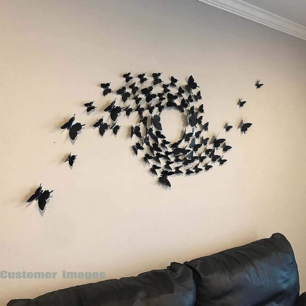 24 st 3d Butterfly Avtagbara väggmålningsklistermärken Väggdekaler Dekal för hem- och rumsdekoration (svart)