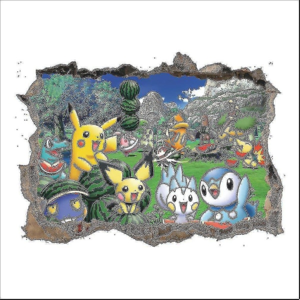 Pikachu Colorful Broken Wall Anime 3d Wall Stickers Pvc Tapeter Dekorativa väggdekaler för barn