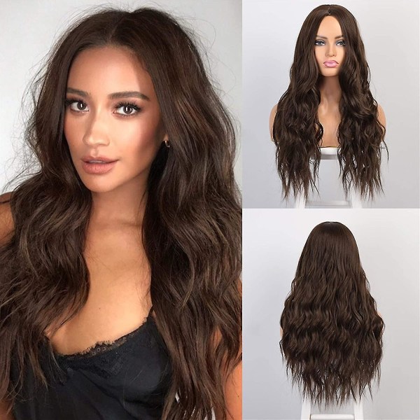 Bruna peruker för kvinnor långa lockiga vågiga Ombre brunt hår peruk Naturlig Söt färgglad peruk med andas