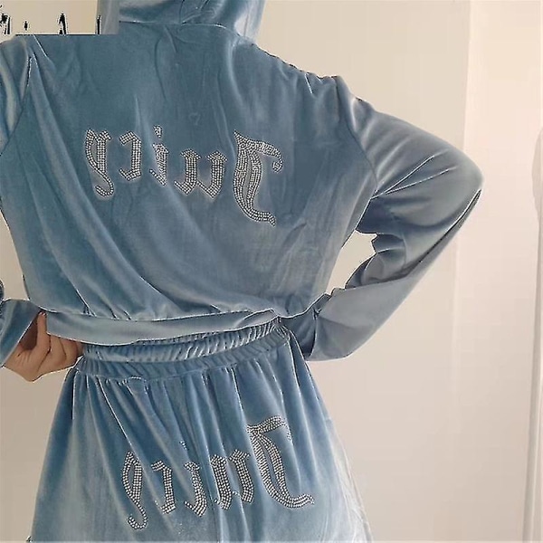 Dam sammet Juicy Träningsoverall Couture Träningsoverall Tvådelad Set Couture Sweatsuits Light Blue