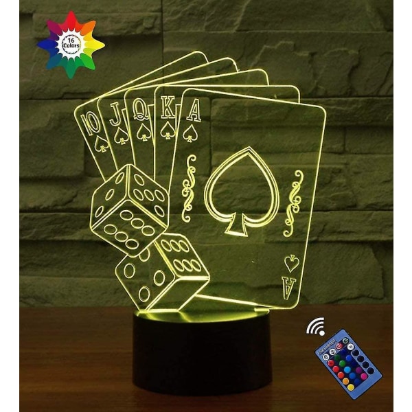 Optisk illusion 3d-spelkort Poker Nattljus 16 färger Ändra USB Power Fjärrkontroll Touc