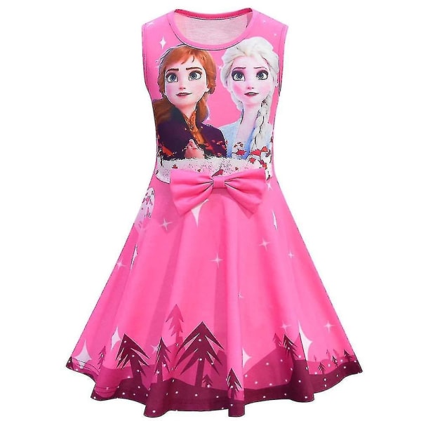 Barn Frozen Elsa Anna Sundress Girls Summer Sleeveless Bowknot Swing Dress Rose Red