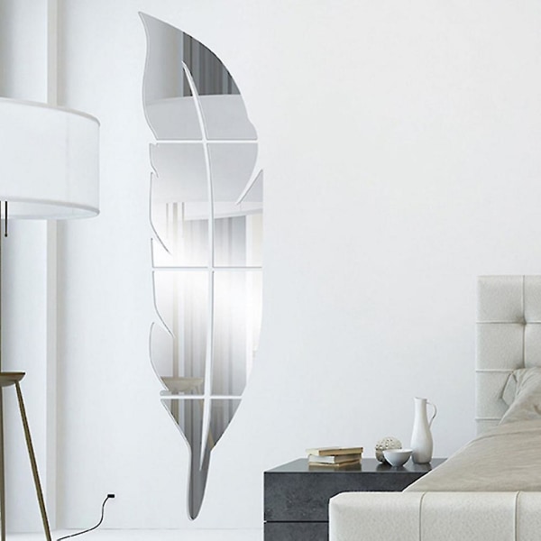 Vackra fjäderformade väggdekaler Hem 3d spegelvägg dekorativa klistermärken